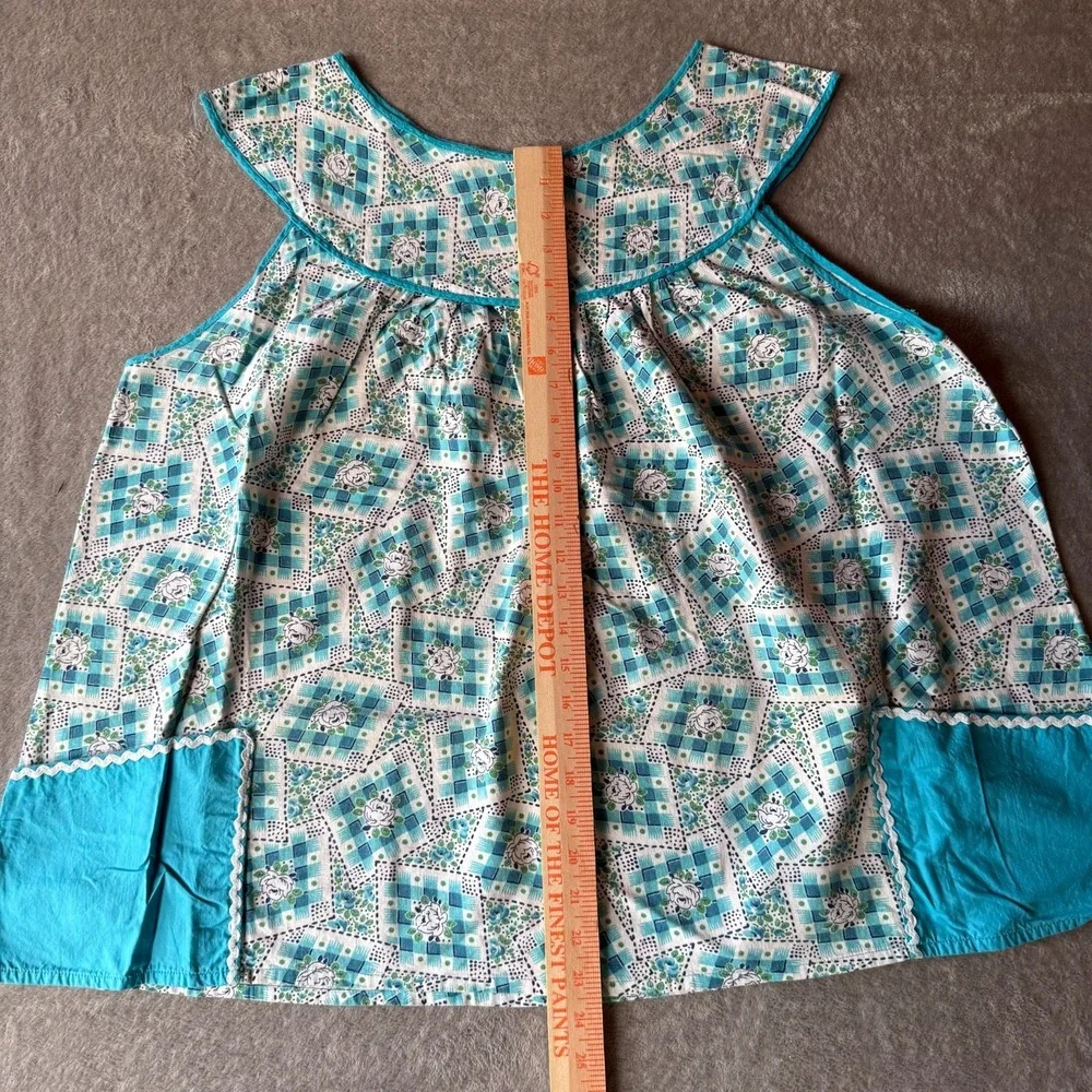 Vintage Handmade Apron Floral Prairie Cottagecore Blue Cotton UK